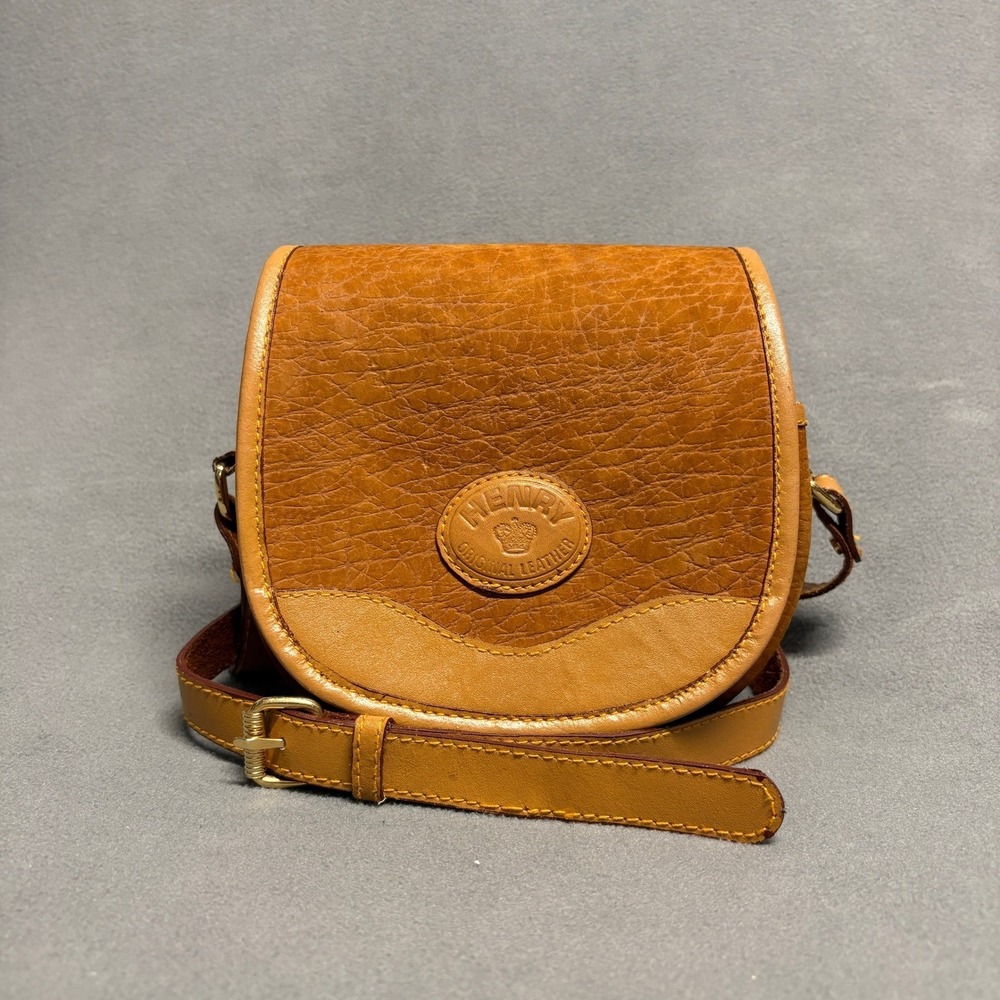 Henry Original Leather Small Crossbody Bag Cognac Leather Flap Snap Closure